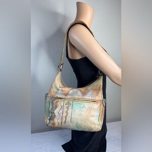 Anuschka Hand‑Painted Leather Shoulder‎ Bag Artistic Abstract Hobo Shoulder Bag
